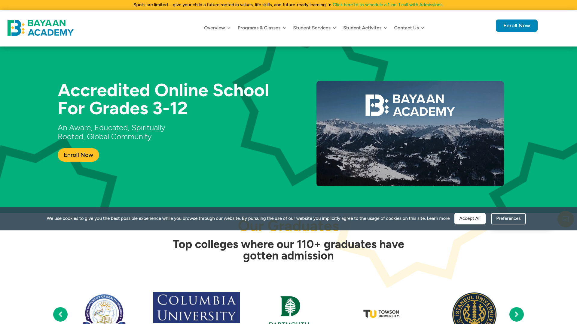 Bayaan Academy homepage screenshot