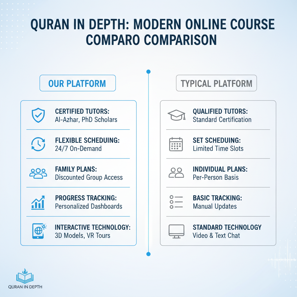 Infographic comparing top Quran learning platforms and features for families and children in 2025